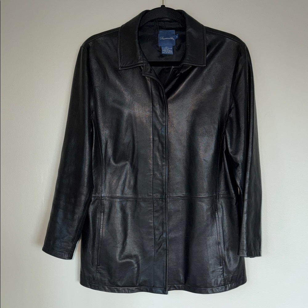 Faconnable Lambskin Leather Button Up Jacket Gothic Whimsical Grunge Office